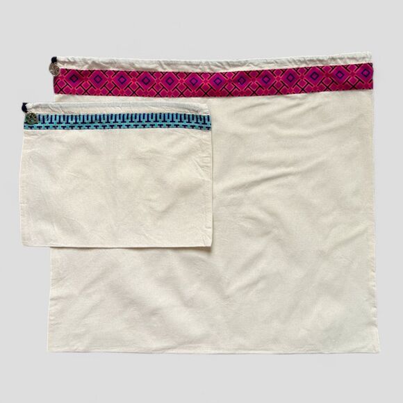 Tory Burch Dust Bags Set of 2 Cloth Canvas Medium & Large Drawstring Pink Blue - Picture 1 of 8